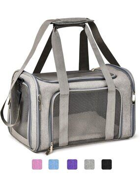 Airline Approved Small Pet Carrier – Grey, Soft‑Sided, Collapsible, Up to 15 lbs